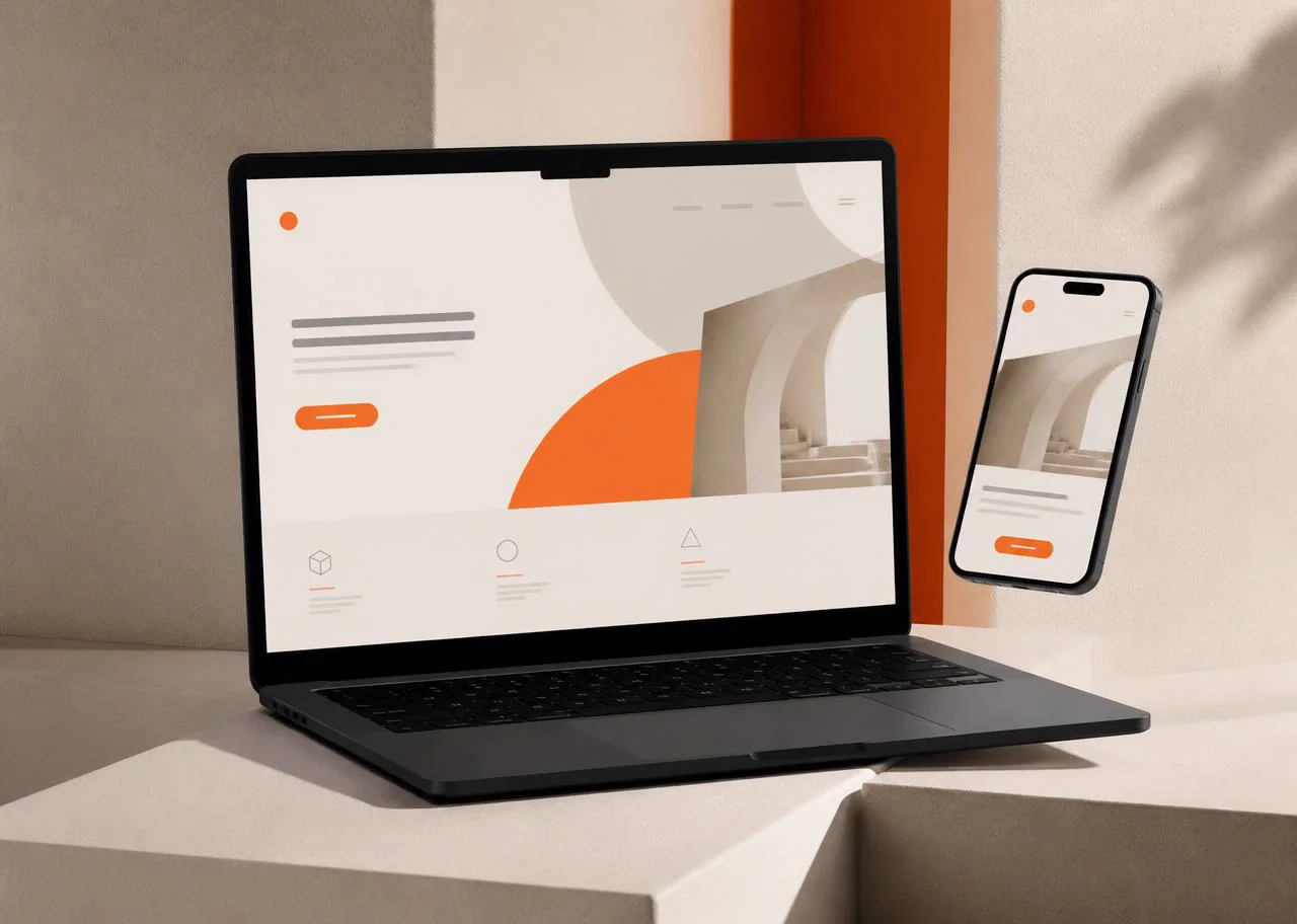 Landing page responsive présentée sur ordinateur et téléphone